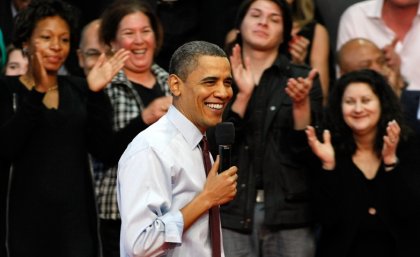 Image of President Obama with supporters